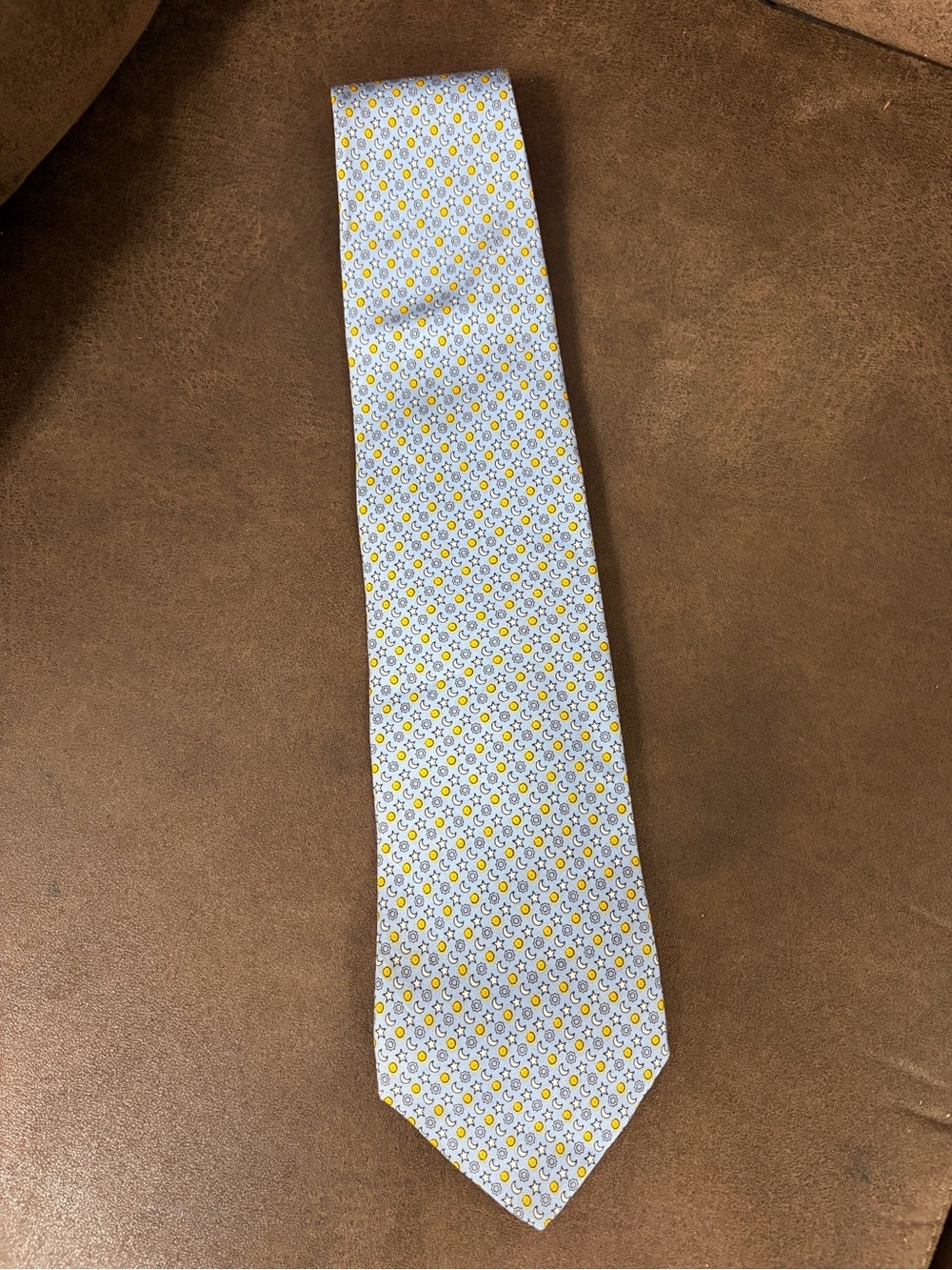Mens Light Blue Tie with Sun & Moon Pattern
